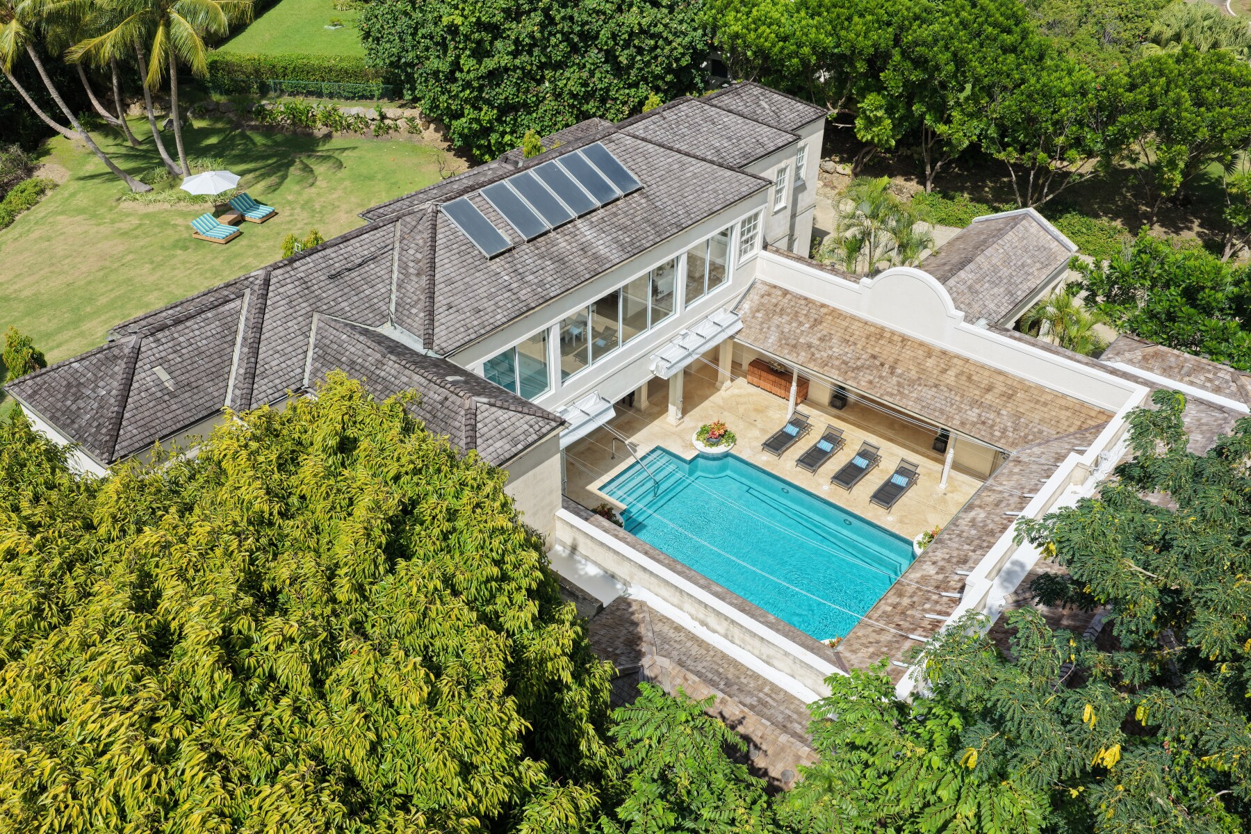 Westland Heights Windfall Pool deck view drone shot