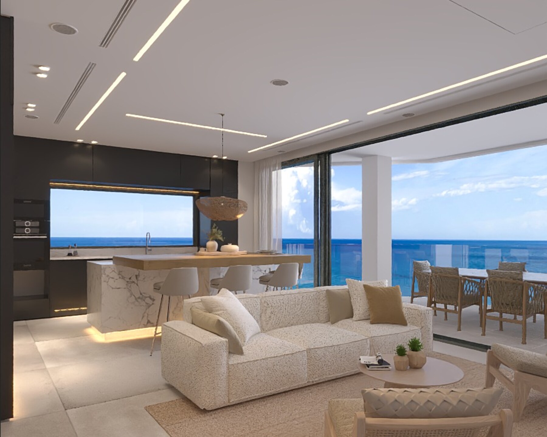 Dolce Vita Living room and kitchen with se views both sides