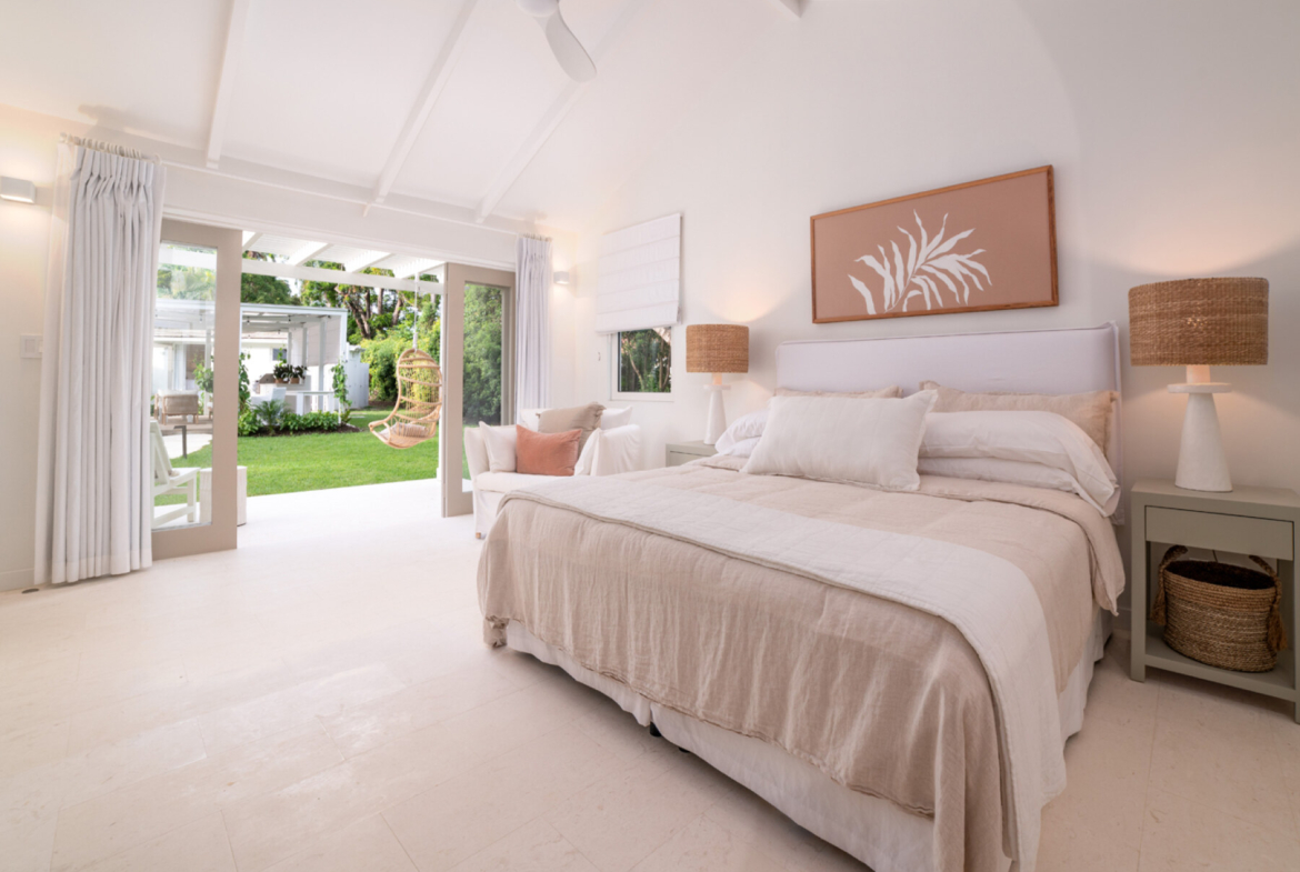 honeycomb house primary bedroom garden view