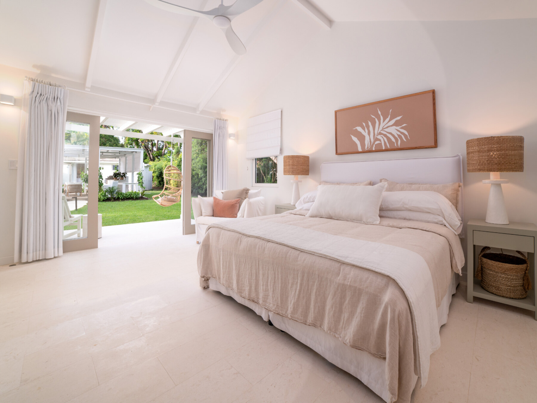 honeycomb house primary bedroom garden view